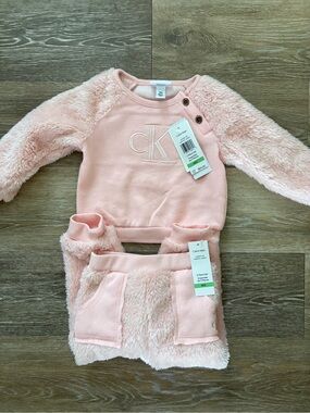 Calvin Klein Light Pink Fuzzy Sleeve Baby Two-Piece Set